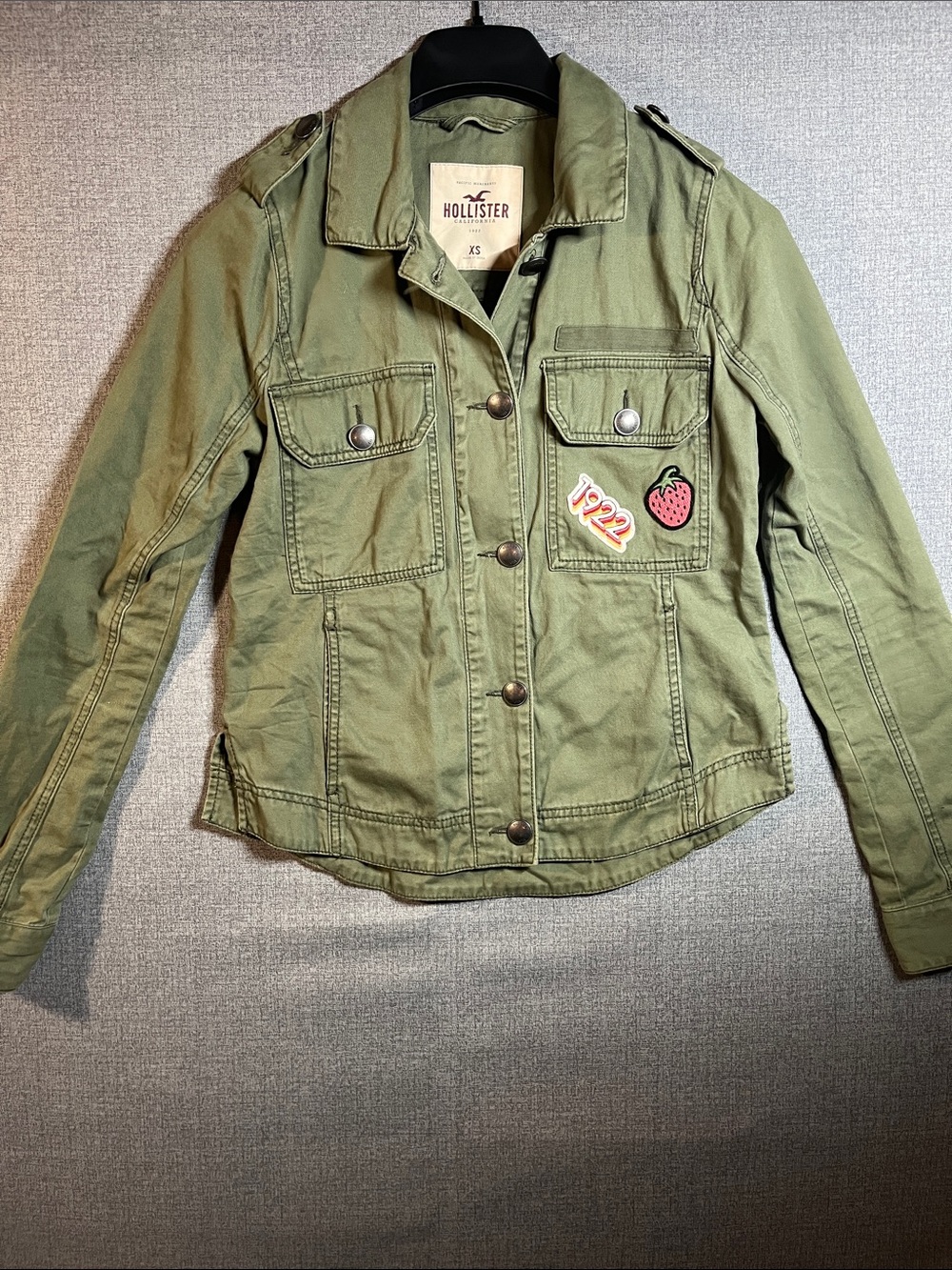Hollister Olive Green Utility Jacket with Patch Details, women’s size XS